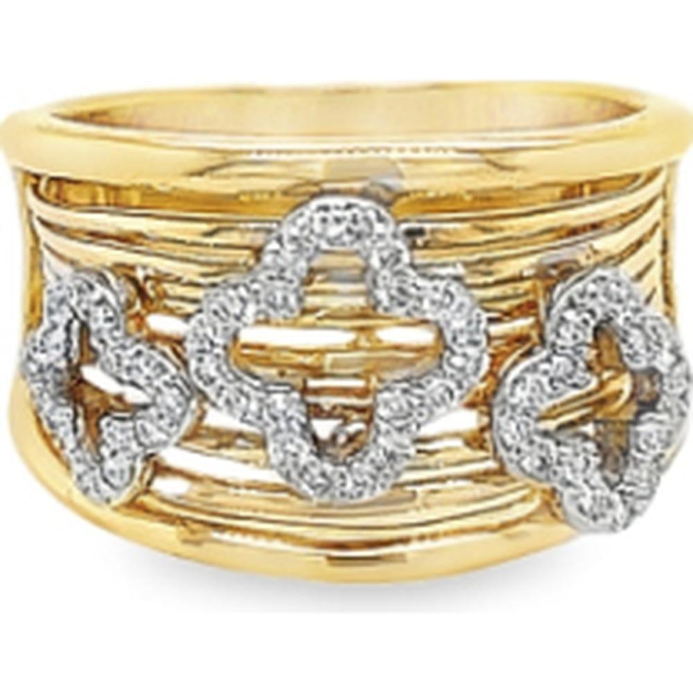18K Yellow and White Gold Wide Motif Ring with Diamond Accents by Afarin