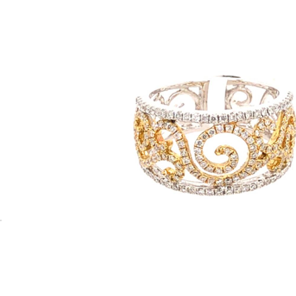 18K Yellow and White Gold Wide Openwork Scroll Diamond Ring by Afarin