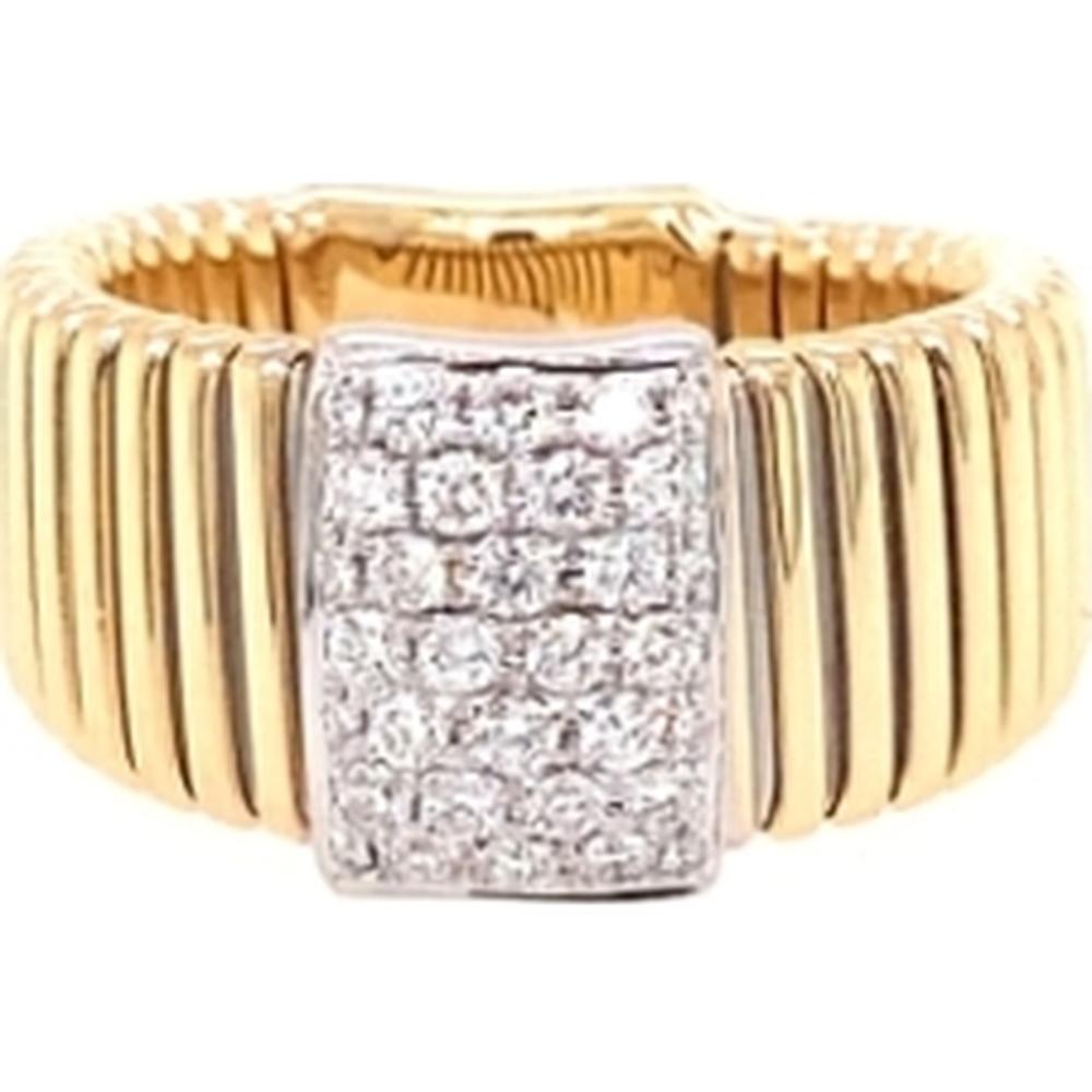 18K Yellow and White Gold Wide Ribbed Band Ring with Rectangular Diamond Center by Afarin