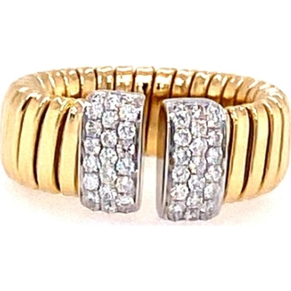 18K Yellow and White Gold Wide Ribbed Diamond Fashion Ring by Afarin