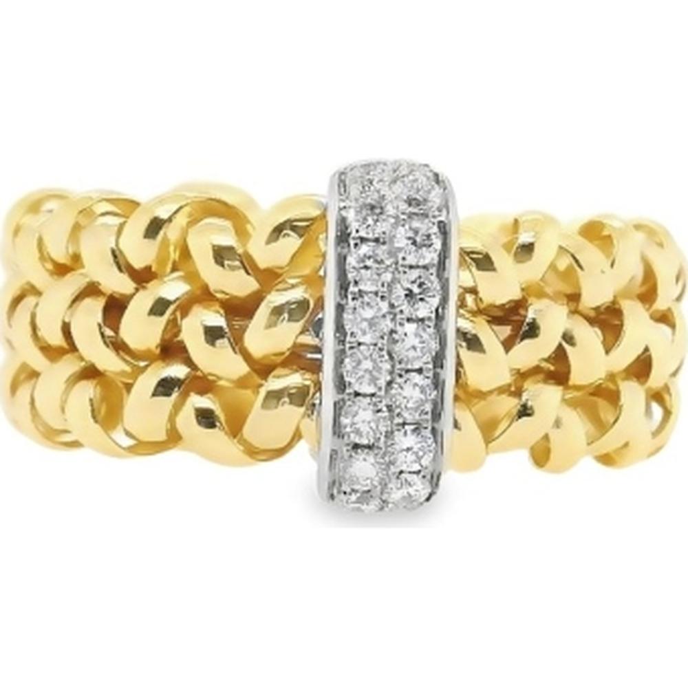18K Yellow and White Gold Woven Band Ring with Diamond-Set Center Bar by Afarin