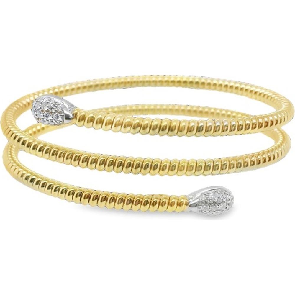 18K Yellow and White Gold Wrap Bangle with Pear Shape Diamond Ends by Afarin