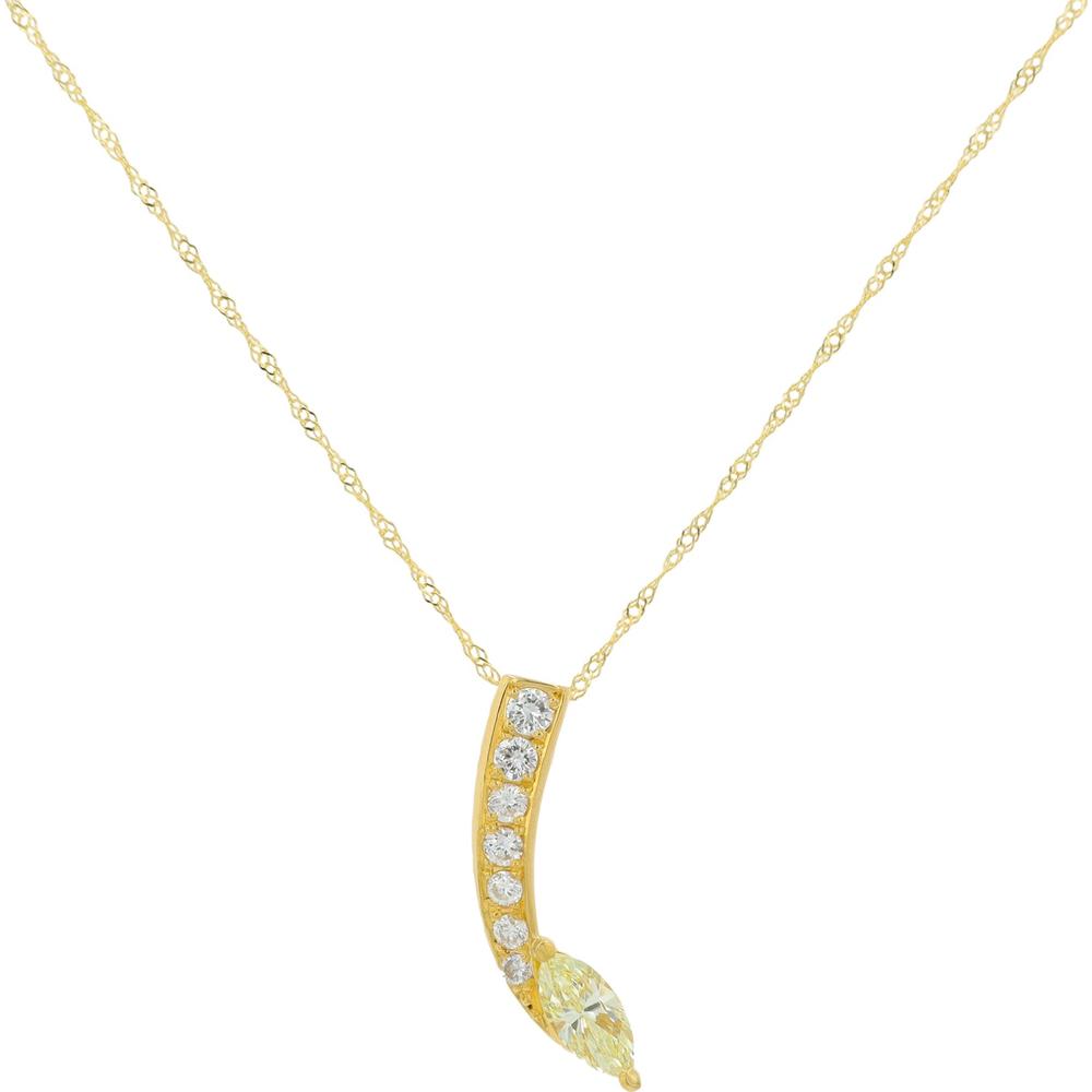 18K Yellow Gold 0.48 Carat Marquise Diamond Pendant Necklace with Diamond Accents - 0.74 Carat Total Diamond Weight