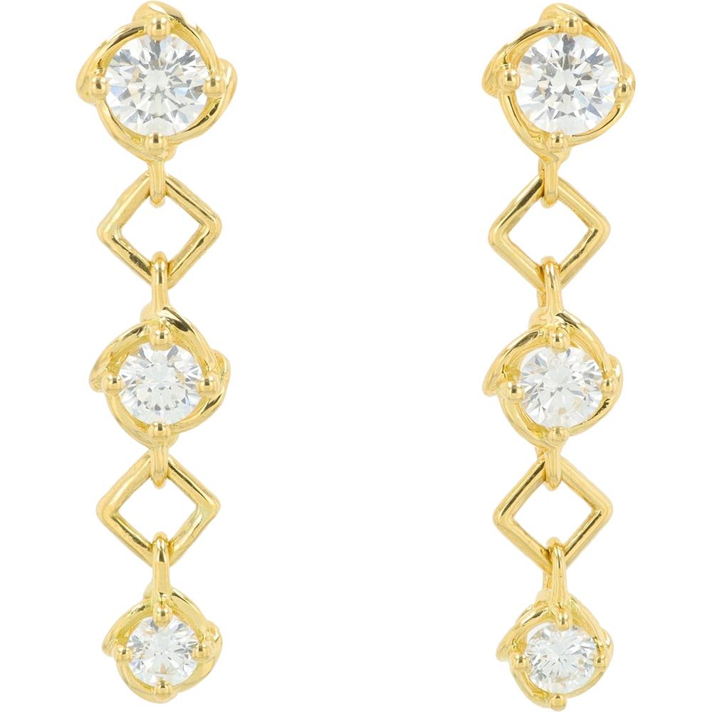 18K Yellow Gold 0.53 Carats Diamond Drop Earrings with Geometric Design and Prong Setting