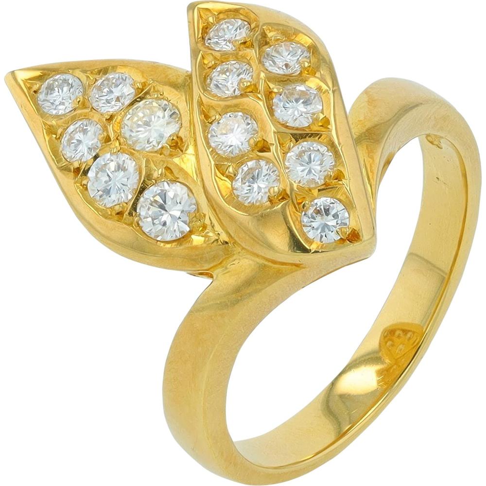 18K Yellow Gold 0.57 Total Carats Weight Diamond Leaf Ring