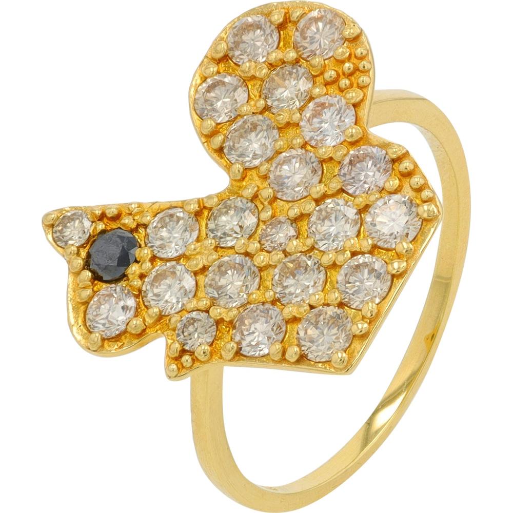 18K Yellow Gold 1.00 Carat Diamond Squirrel Ring with Black Diamond Accent