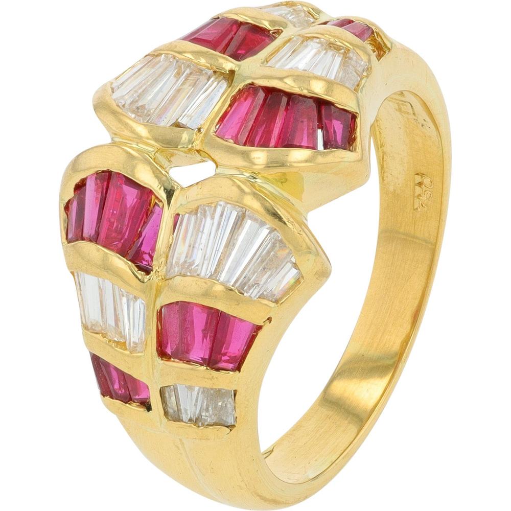 18K Yellow Gold 1.25 Carats Ruby Ring with 0.79 Carats Diamonds