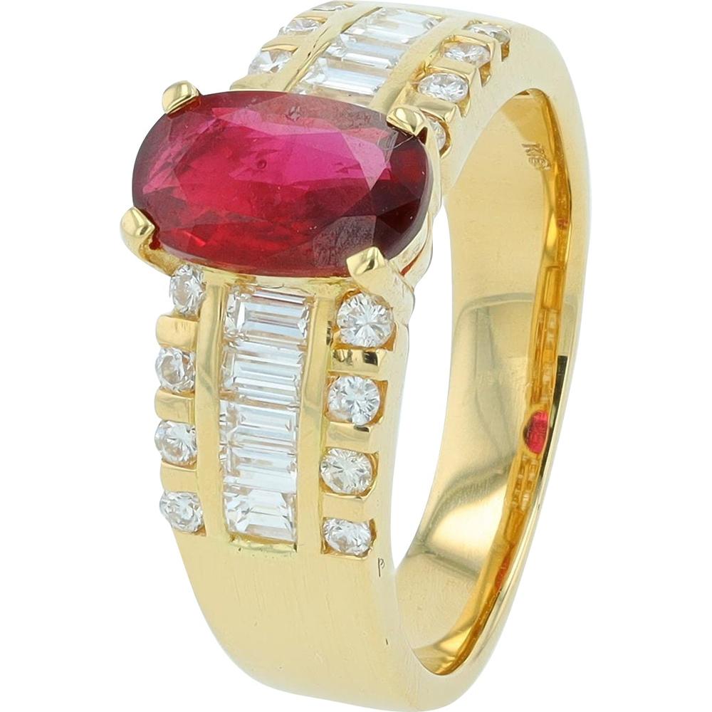 18K Yellow Gold 1.276 Carat Thai Ruby Ring with Diamond Accents - 0.72 Carat Total Diamond Weight
