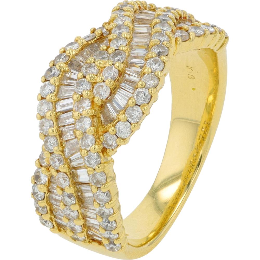 18K Yellow Gold 1.46 Carats Diamond Crossover Ring