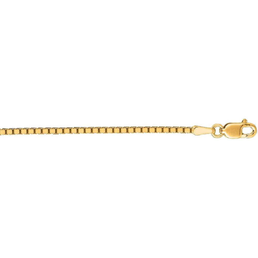 18K Yellow Gold 1.4mm 24" Classic Box Chain Necklace with Polished Finish and Lobster Clasp by Orozza Fine Jewelry
