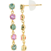 18K Yellow Gold 1.55 Carat Multi Sapphire Dangle Earrings