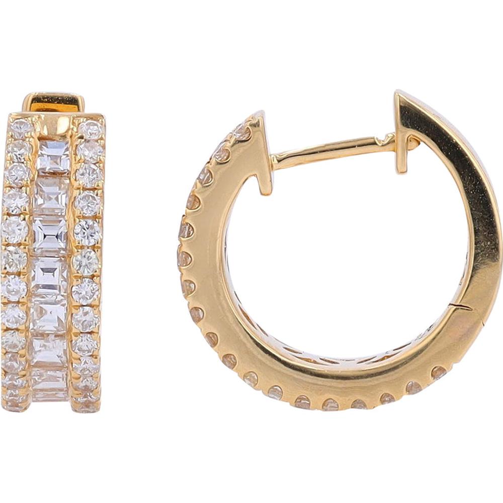 18K Yellow Gold 1.75 Carat Diamond Hoop Earrings