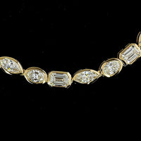 18K Yellow Gold 16.57 Carats Mixed Shape Tennis Necklace with Bezel Set Emerald, Marquise & Oval Lab Diamonds - E-F VVS2 - Covaloro Fine Jewelry