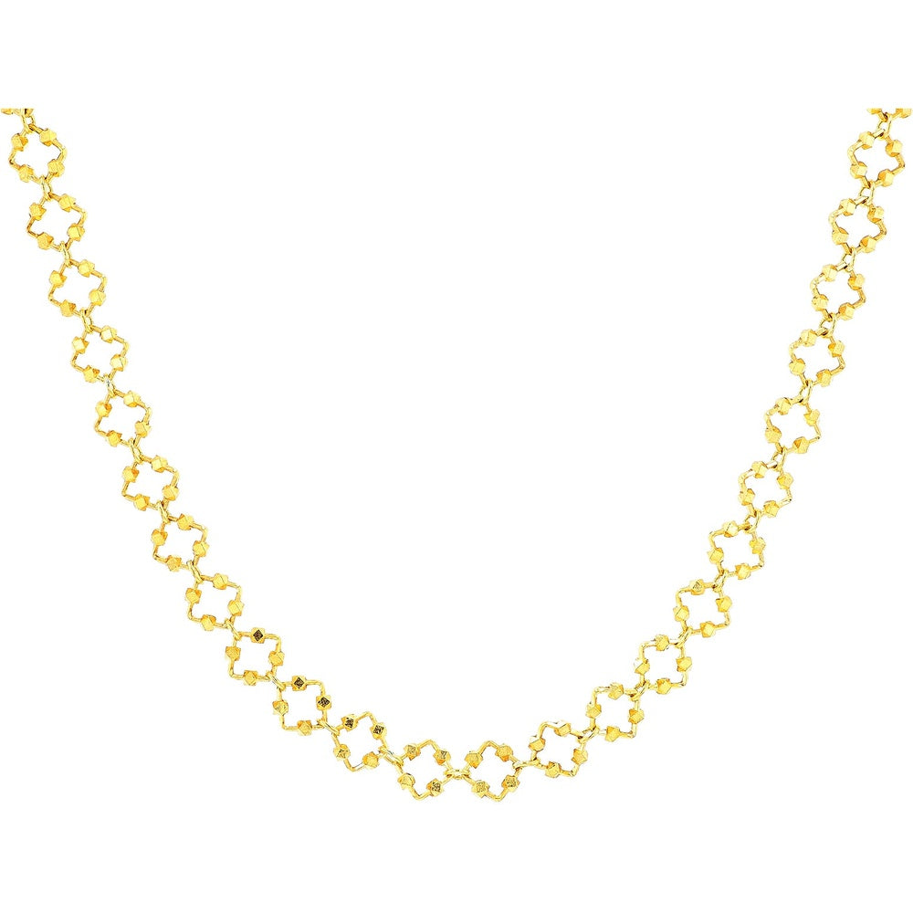18K Yellow Gold 16-Inch Fancy Openwork Quatrefoil Link Chain Necklace - 14.50 Grams