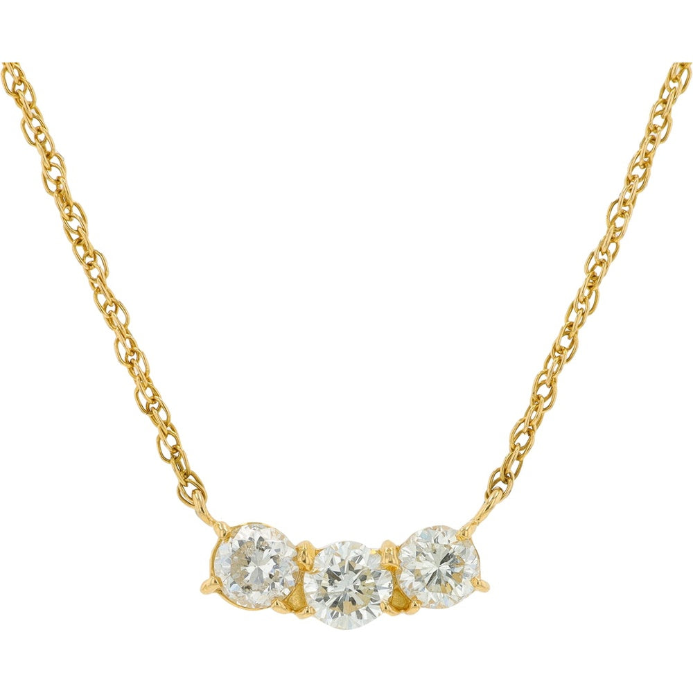 18K Yellow Gold 16-Inch Three Stone Necklace with Shared-Prong Set Round Diamonds - 1.05 Carat Total Diamond Weight