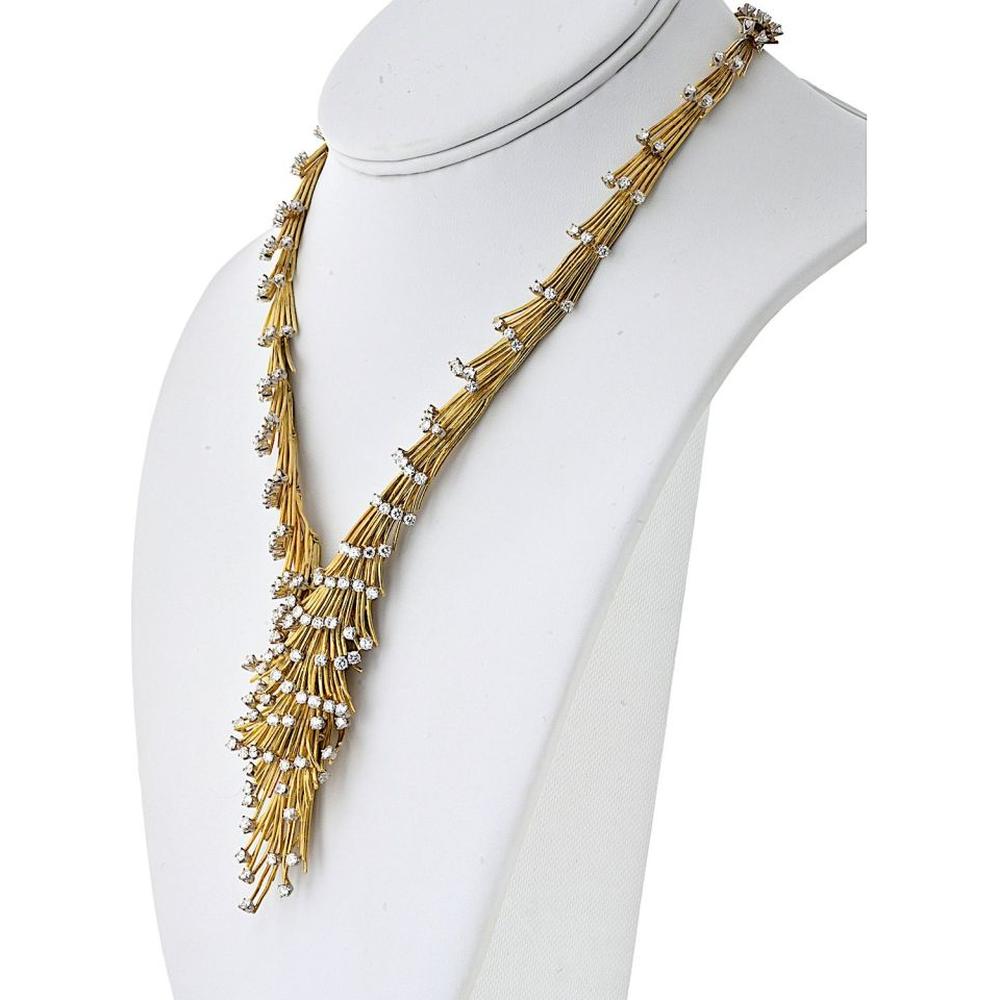 18K Yellow Gold 16" Vintage Spray Necklace with Round Diamonds - 10.00 Carat Total Diamond Weight