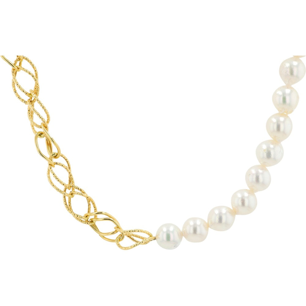 18K Yellow Gold 17-Inch Fancy Link Necklace with 8.2mm Lustrous Cultured Pearl - Timeless Fine Jewelry for Women