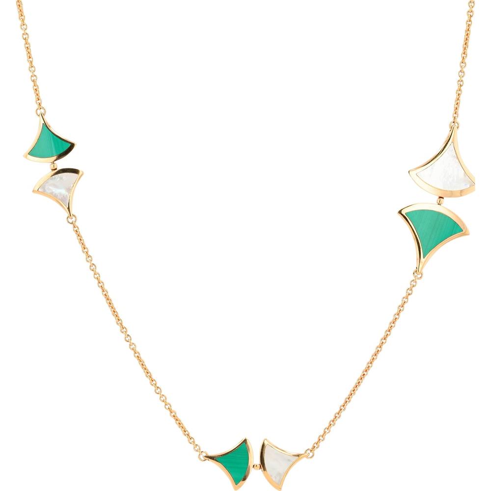 18K Yellow Gold 17 - Inch Malachite & Mother of Pearl Fan Necklace - Artisan Crafted