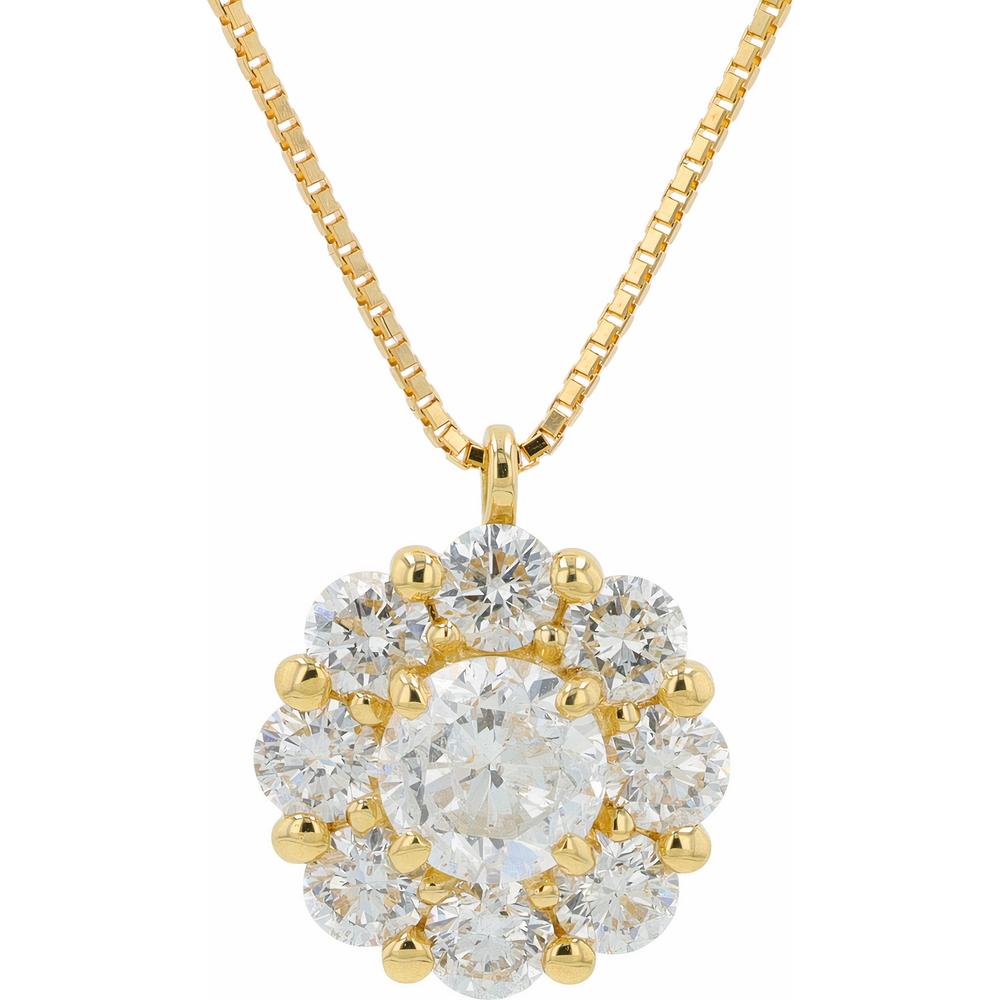 18K Yellow Gold 18-Inch Diamond Cluster Pendant with Halo Design - 1.78 Carats Total Diamond Weight