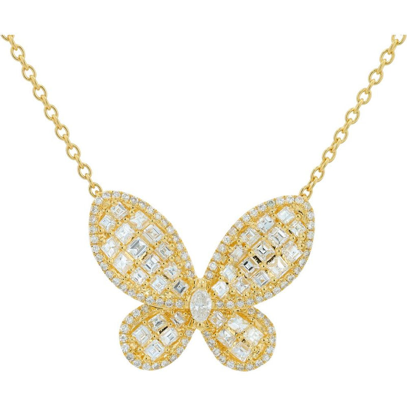 18K Yellow Gold 18-Inch Necklace with 2 Carat Total Weight Diamond Butterfly Pendant