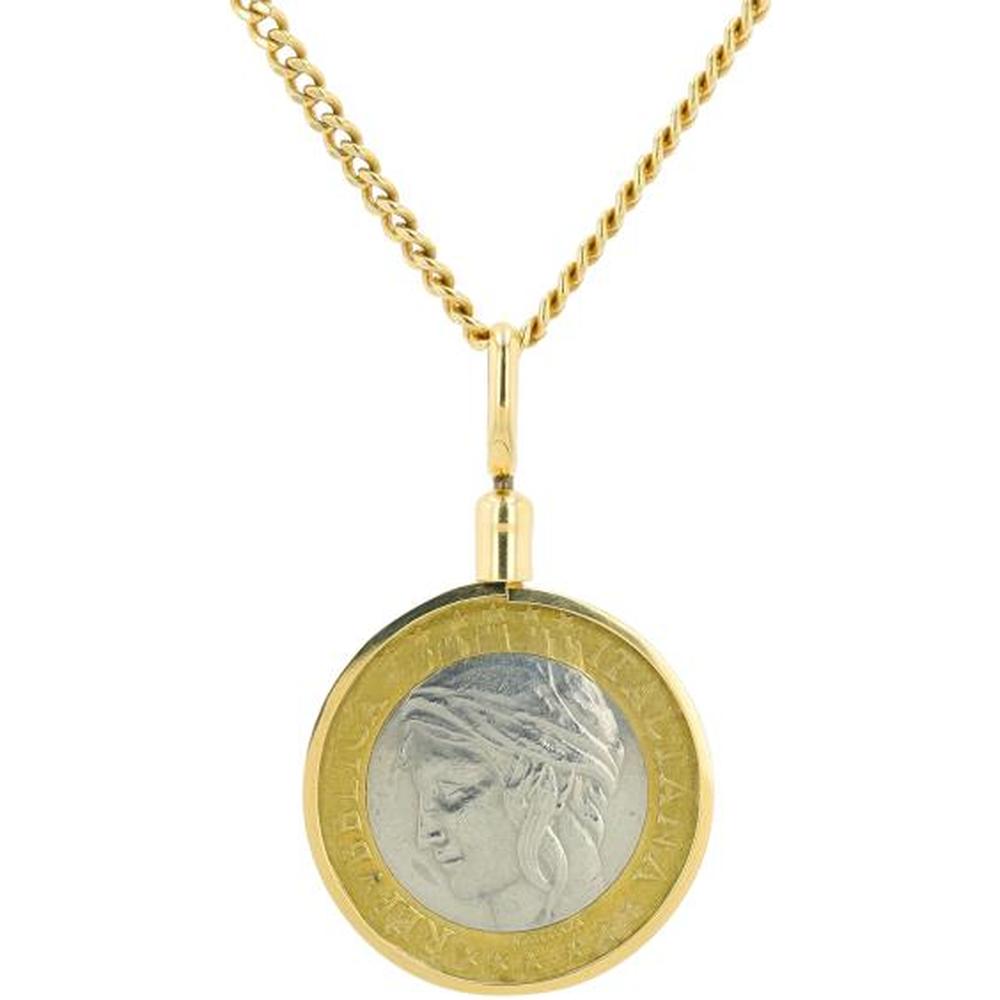 18K Yellow Gold 18-Inch Necklace with Italian Coin Pendant