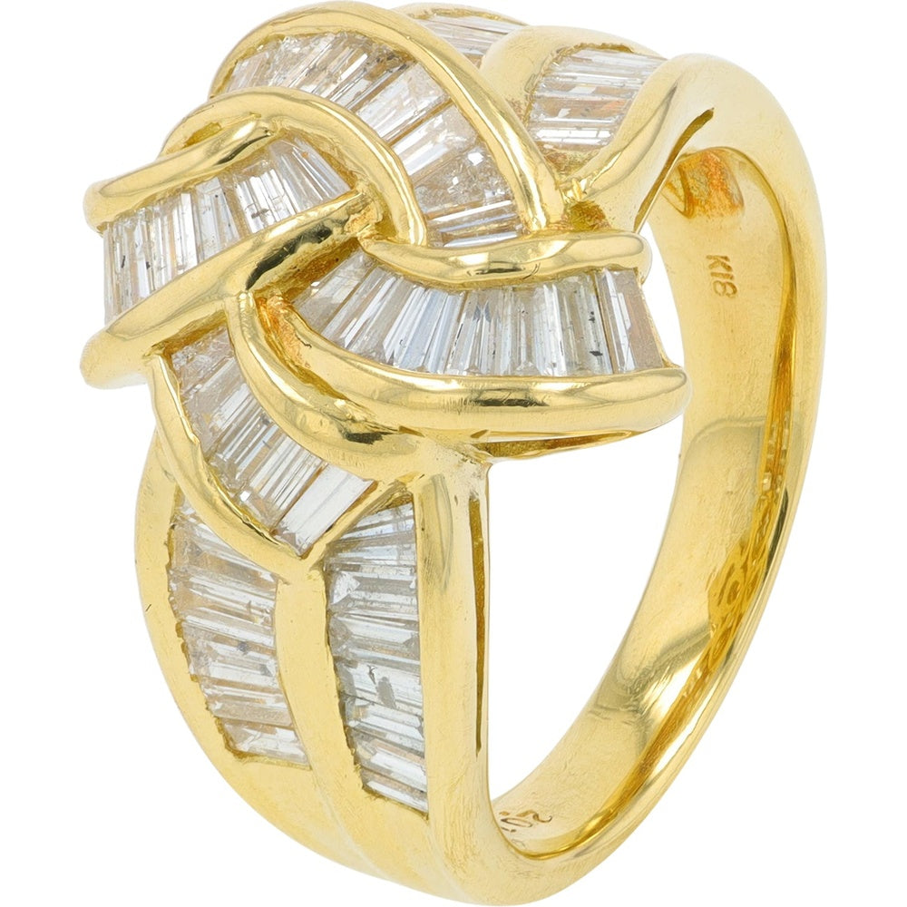 18K Yellow Gold 2.01 Carat Total Diamond Weight Free Form Ring with Channel-Set Baguette Diamonds - Size 7