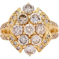 18K Yellow Gold 2.20 Carat Total Weight Floral Cluster Diamond Ring