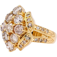18K Yellow Gold 2.20 Carat Total Weight Floral Cluster Diamond Ring