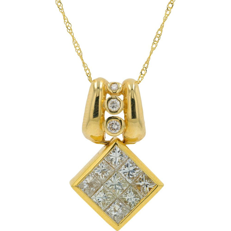 18K Yellow Gold 2.37 Carat Diamond Pendant with Square Grid Setting