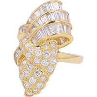 18K Yellow Gold 2.47 Carat Diamond Free Form Statement Ring with Baguette and Round Diamonds