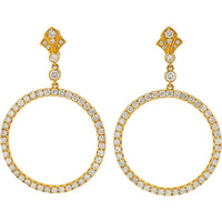 18K Yellow Gold 2.67 Carat Total Diamond Circle Drop Earrings - Prong Set