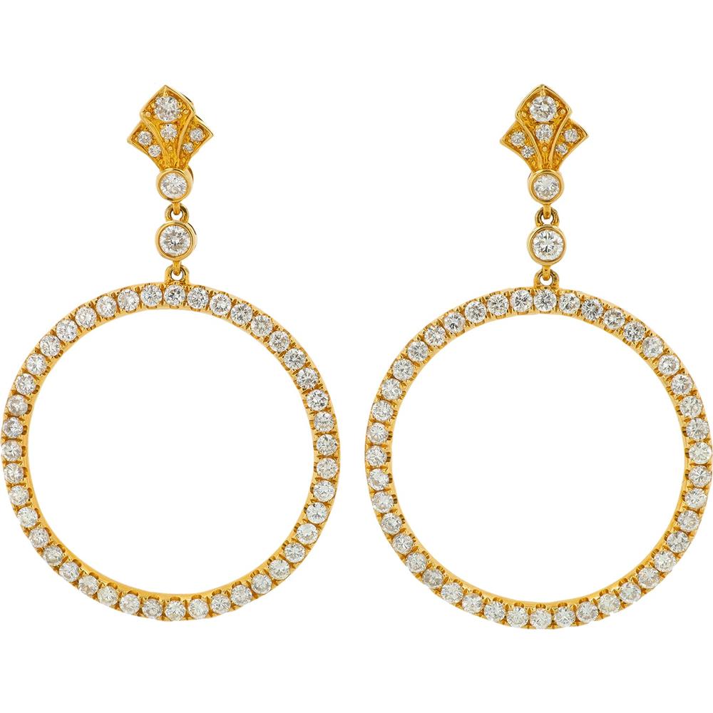 18K Yellow Gold 2.67 Carat Total Diamond Circle Drop Earrings - Prong Set