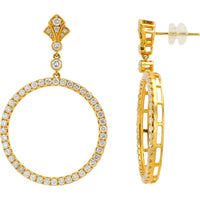 18K Yellow Gold 2.67 Carat Total Diamond Circle Drop Earrings - Prong Set