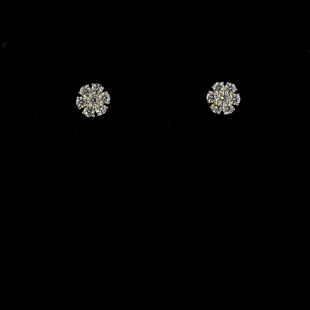 18K Yellow Gold 2 Carat Lab Diamond Floral Cluster Stud Earrings - Round Brilliant Cut with E-F VS1 Clarity - Covaloro Fine Jewelry