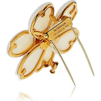 18K Yellow Gold 2-Inch Rose de Noël White Coral and Diamond Brooch by Van Cleef & Arpels
