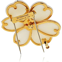 18K Yellow Gold 2-Inch Rose de Noël White Coral and Diamond Brooch by Van Cleef & Arpels