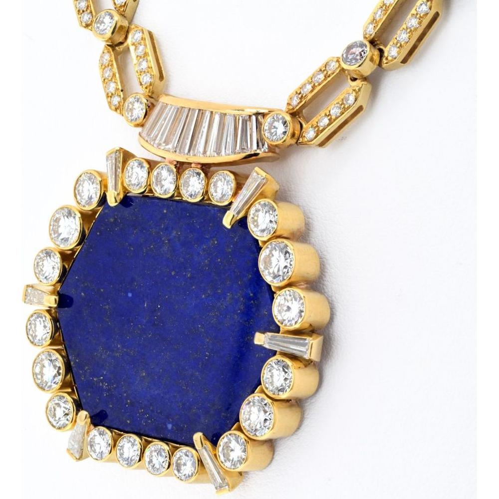 18K Yellow Gold 22-Inch Diamond and Lapis Lazuli Chain Necklace