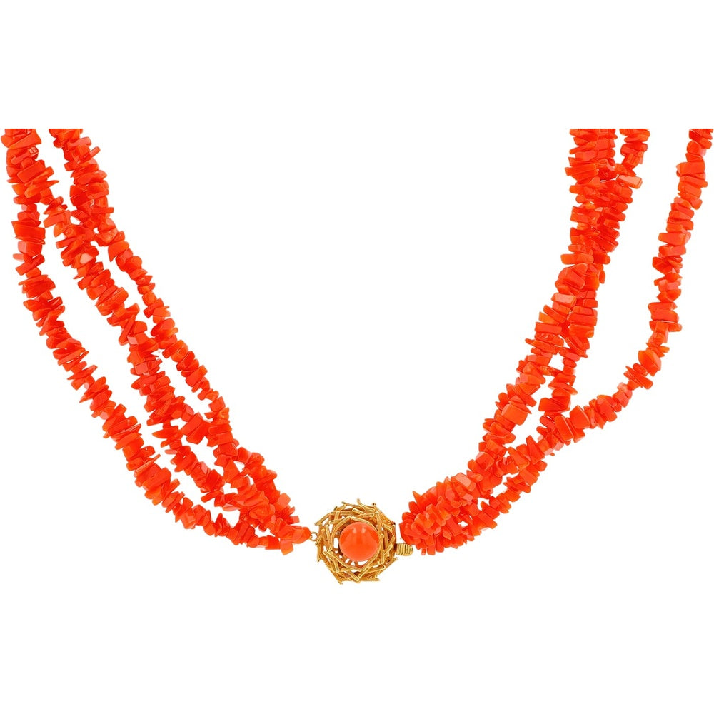 18K Yellow Gold 27-Inch Multi-Strand Organic Coral Chip Necklace