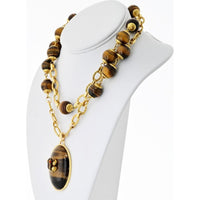 18K Yellow Gold 27-Inch Tiger's Eye Bead Necklace with Oval Pendant and Miniature Frog by David Webb