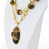 18K Yellow Gold 27-Inch Tiger's Eye Bead Necklace with Oval Pendant and Miniature Frog by David Webb