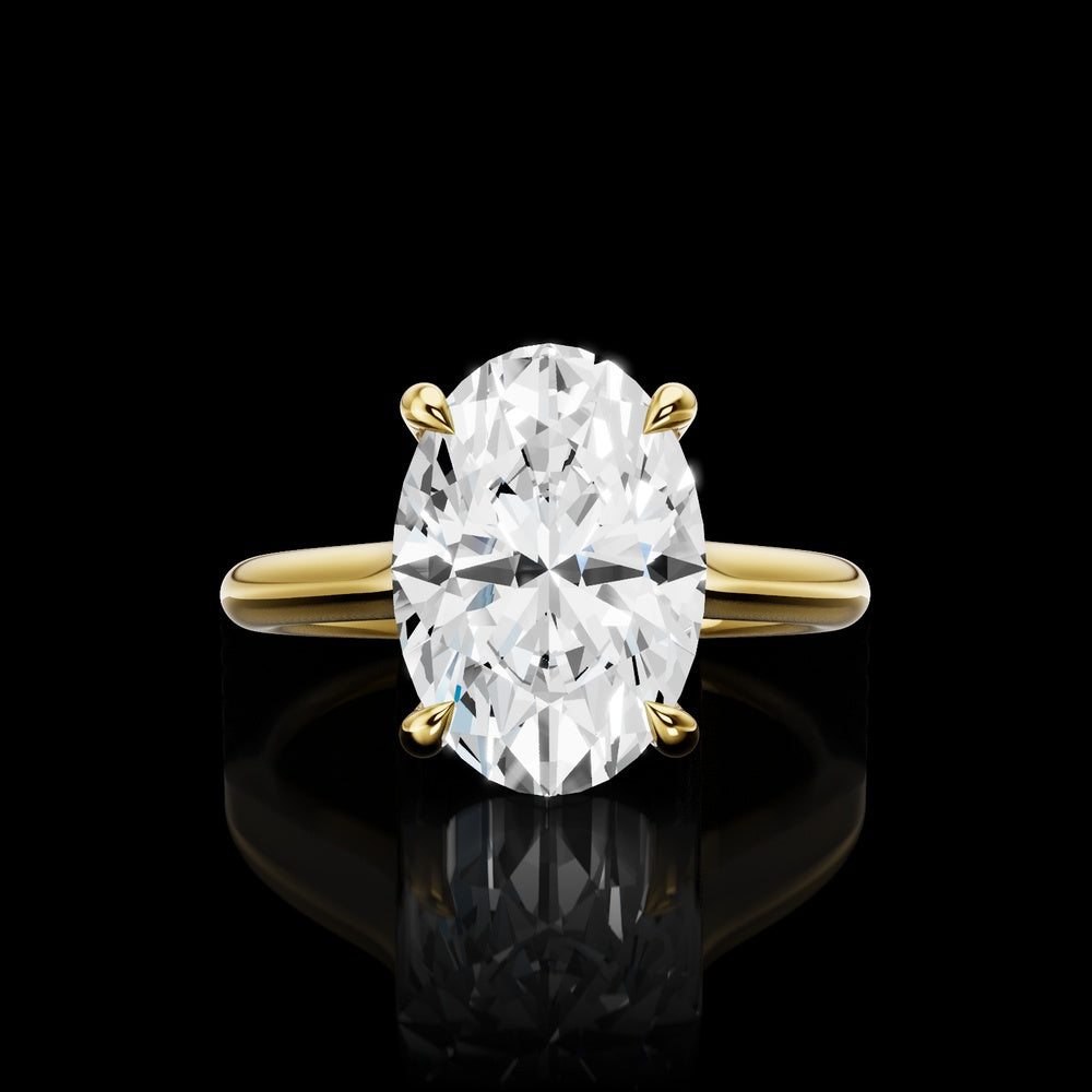 18K Yellow Gold 3.13 Carat Oval Cut Lab Diamond Hidden Halo Ring with E VS1 Clarity IGI Certified - Covaloro Fine Jewelry
