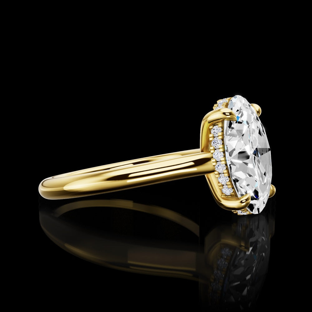 18K Yellow Gold 3.13 Carat Oval Cut Lab Diamond Hidden Halo Ring with E VS1 Clarity IGI Certified - Covaloro Fine Jewelry