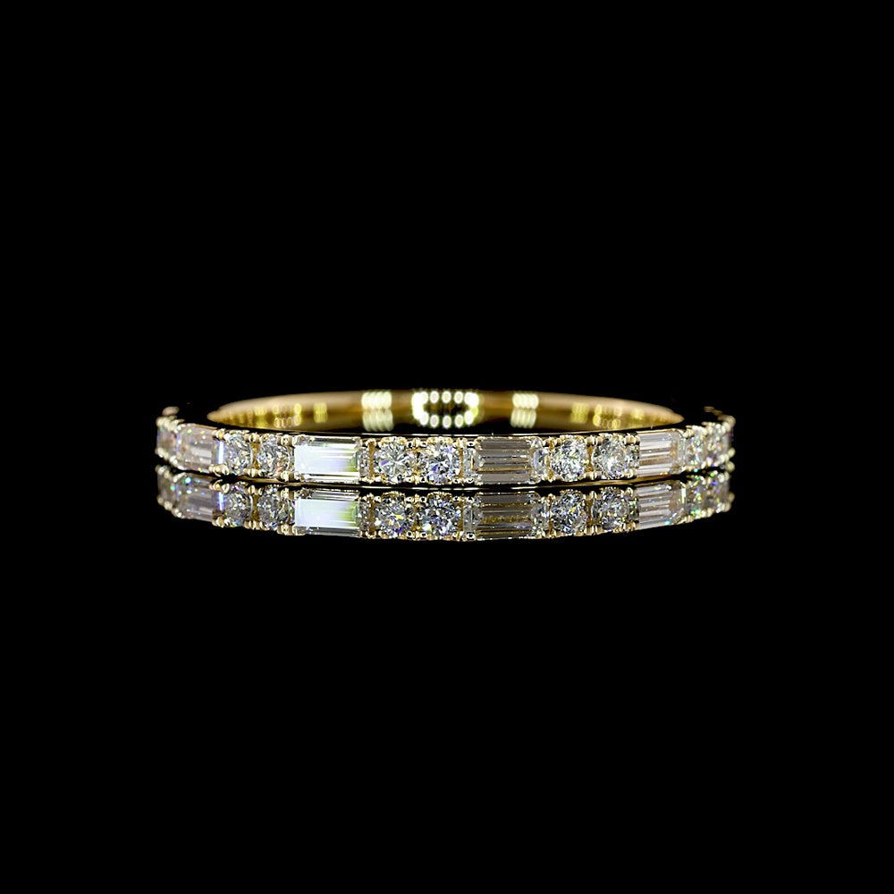 18K Yellow Gold 3/4 Eternity Band with Alternating Baguette and Round Brilliant Lab Diamonds - 0.54 Carats Total Diamond Weight - Covaloro Fine Jewelry