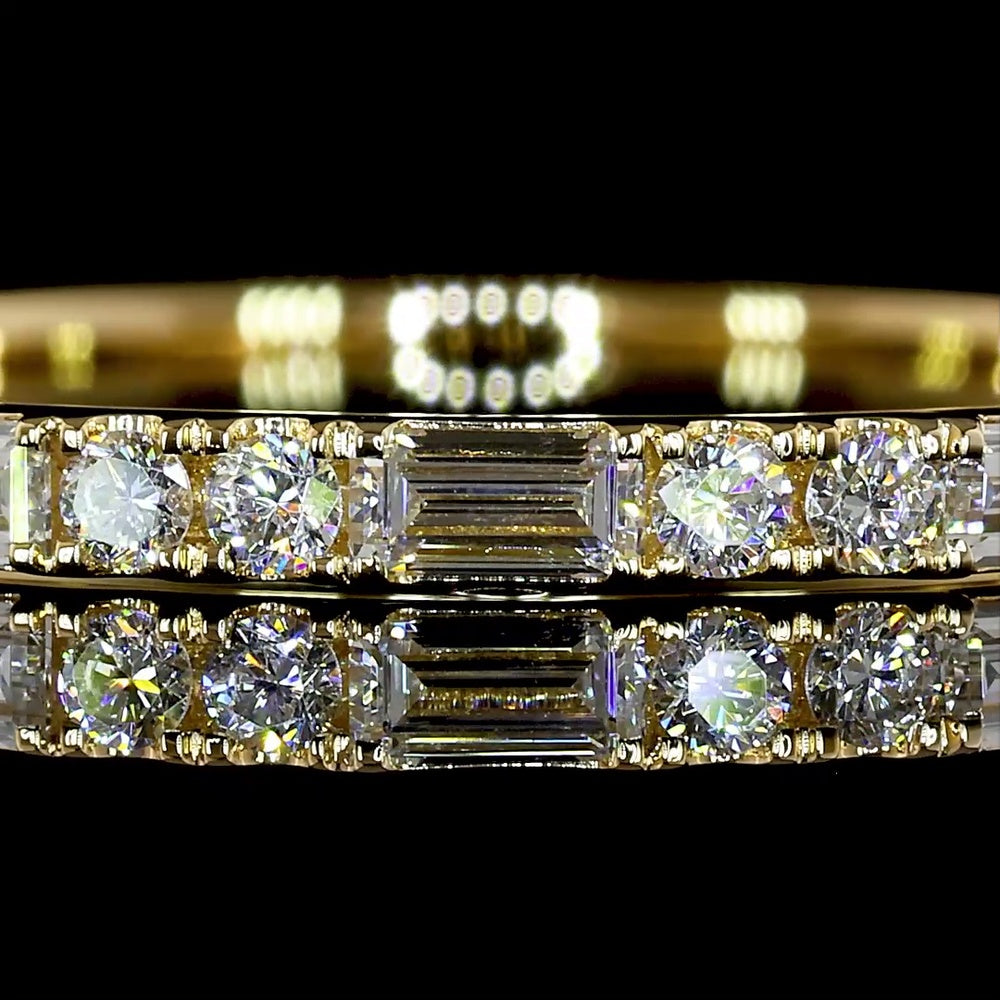 18K Yellow Gold 3/4 Eternity Band with Alternating Baguette and Round Brilliant Lab Diamonds - 0.54 Carats Total Diamond Weight - Covaloro Fine Jewelry