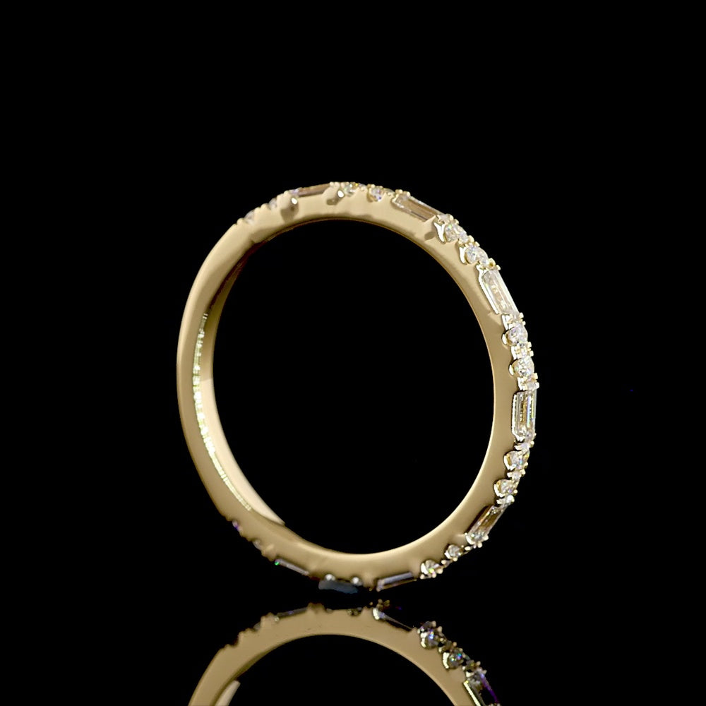18K Yellow Gold 3/4 Eternity Band with Alternating Baguette and Round Brilliant Lab Diamonds - 0.54 Carats Total Diamond Weight - Covaloro Fine Jewelry