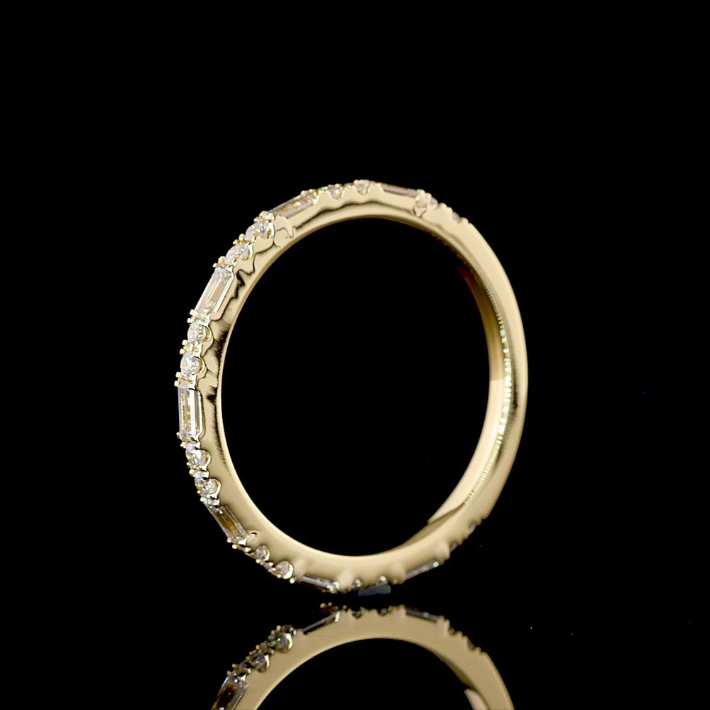 18K Yellow Gold 3/4 Eternity Band with Alternating Baguette and Round Brilliant Lab Diamonds - 0.54 Carats Total Diamond Weight - Covaloro Fine Jewelry