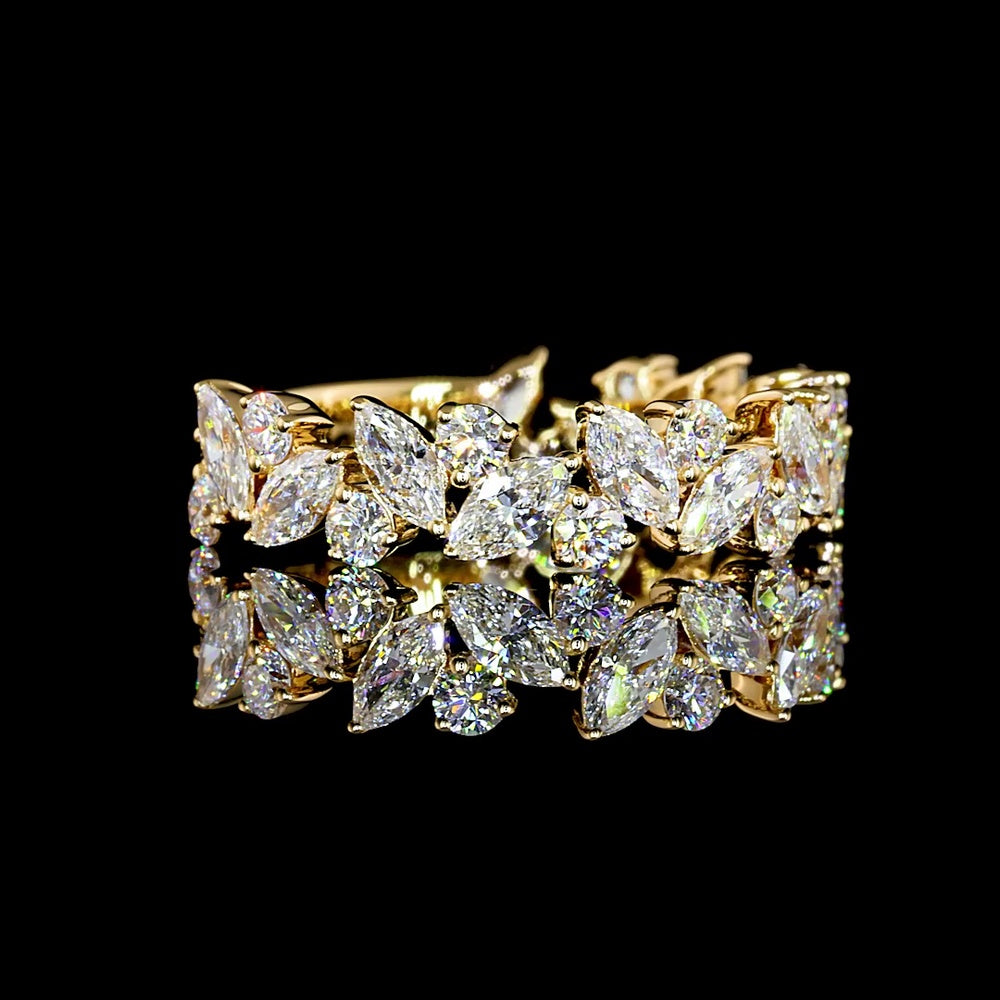 18K Yellow Gold 3/4 Eternity Band with Alternating Marquise and Round Brilliant Lab Diamonds - 1.24 Carat Total Diamond Weight, E-F Color VS2 Clarity - Covaloro Fine Jewelry