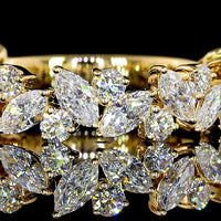 18K Yellow Gold 3/4 Eternity Band with Alternating Marquise and Round Brilliant Lab Diamonds - 1.24 Carat Total Diamond Weight, E-F Color VS2 Clarity - Covaloro Fine Jewelry