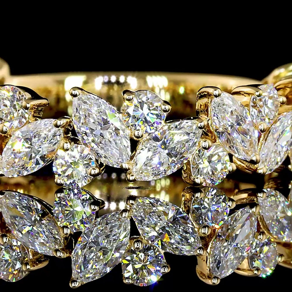 18K Yellow Gold 3/4 Eternity Band with Alternating Marquise and Round Brilliant Lab Diamonds - 1.24 Carat Total Diamond Weight, E-F Color VS2 Clarity - Covaloro Fine Jewelry