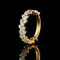 18K Yellow Gold 3/4 Eternity Band with Alternating Marquise and Round Brilliant Lab Diamonds - 1.24 Carat Total Diamond Weight, E-F Color VS2 Clarity - Covaloro Fine Jewelry